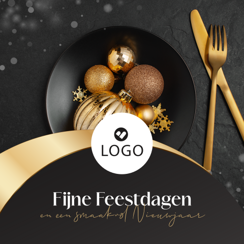 Kerstkaart zakelijk horeca met goudlook en sparkel