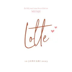 Modern en rustig meisjeskaartje met sierlijke letters