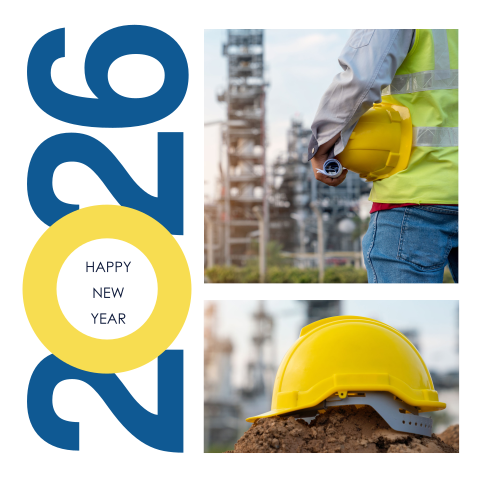 Zakelijke kerstkaart sector bouw met jaartal 2026 en sfeerfoto