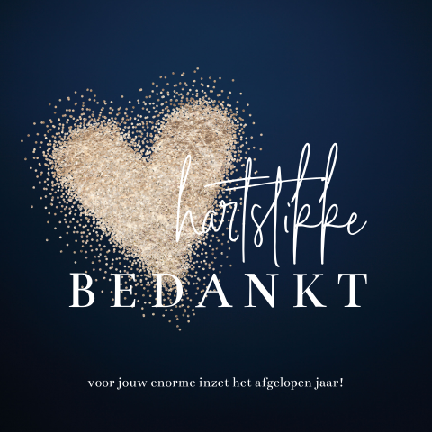 Hartstikke bedankt zakelijke kerstkaart met gouden hart