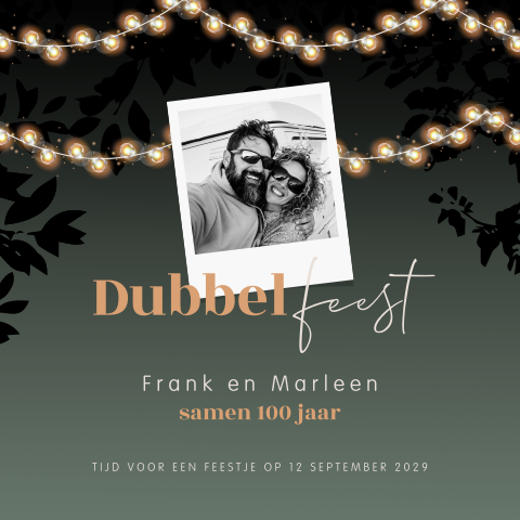 Dubbel feest uitnodiging tuin lampjes slinger met foto