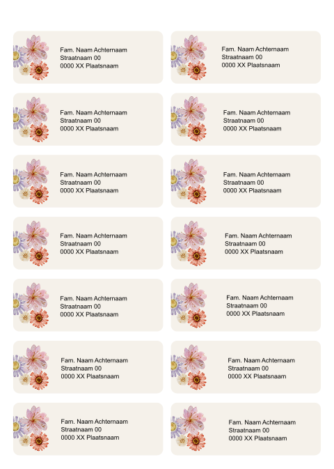 Adresstickers met kleurrijke bloemen - 14 stuks