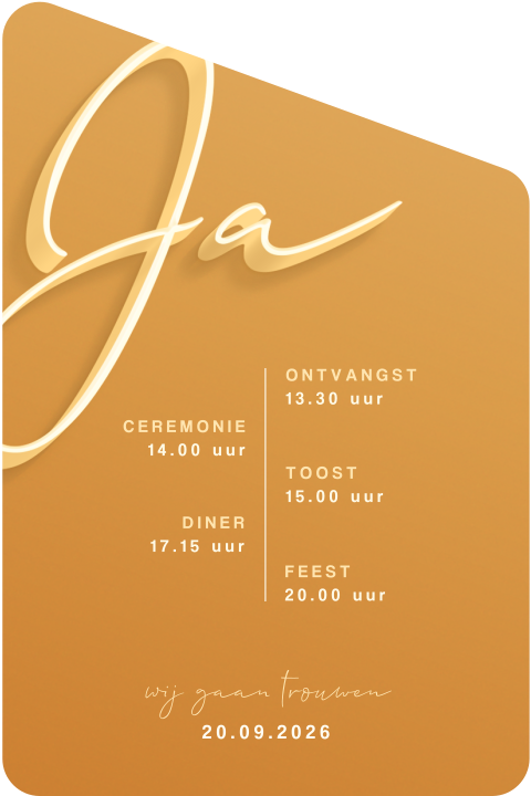 Originele trouwkaart in aparte vorm met tijdlijn