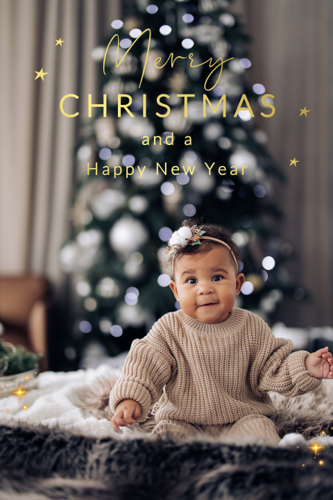 Luxe kerstkaart met goudfolie en eigen foto