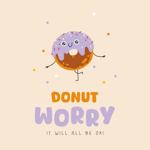 'Donut worry' beterschapskaart met een schattige donut