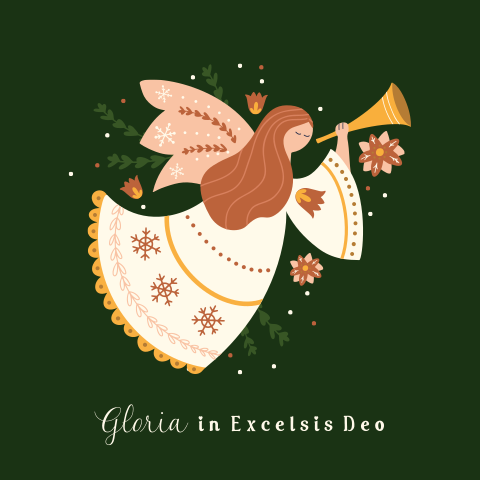 Christelijke kerstkaart met engel met trompet