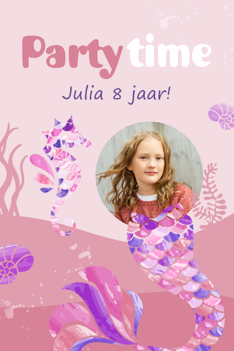 Uitnodiging zwemfeestje met foto en zeemeermin