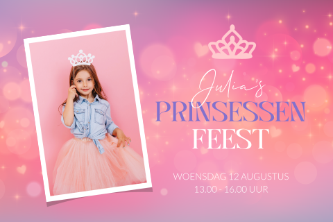 Prinsessenfeest uitnodiging kinderfeestje met eigen foto