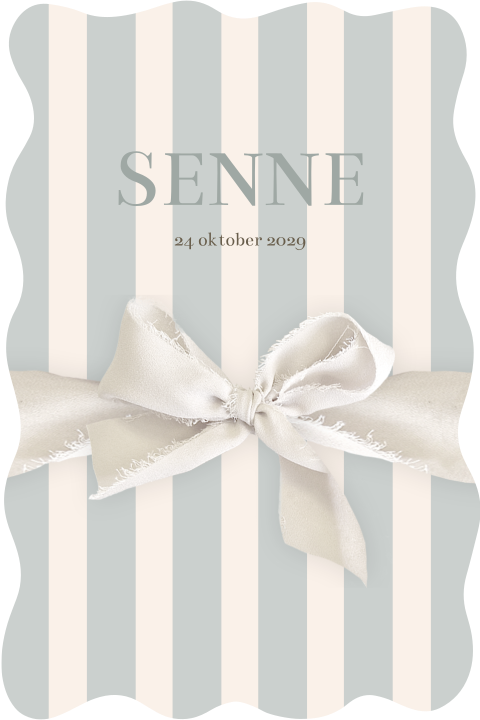 Golvend geboortekaartje voor een jongen met strik en zachte kleuren