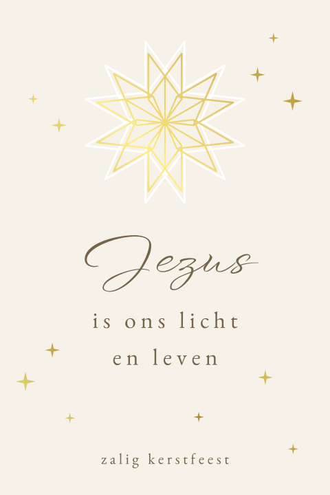 Christelijke kerstkaart Jezus is ons licht met kerstster in foliedruk