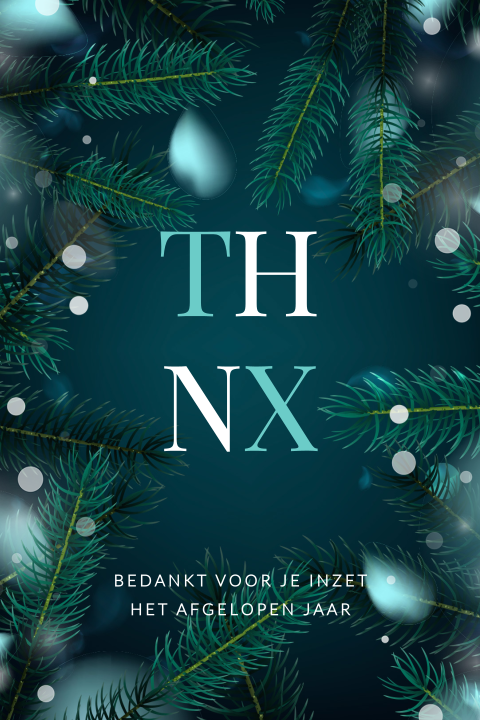 Bedankt kerstkaart zakelijk met dennentakken en tekst 'Thanks'
