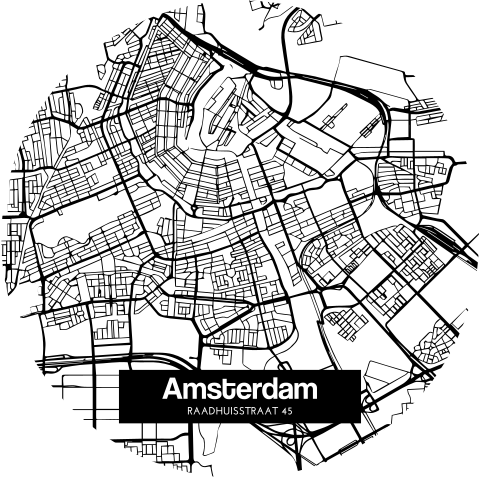 Hippe plattegrond verhuiskaart rond met eigen woonplaats Amsterdam