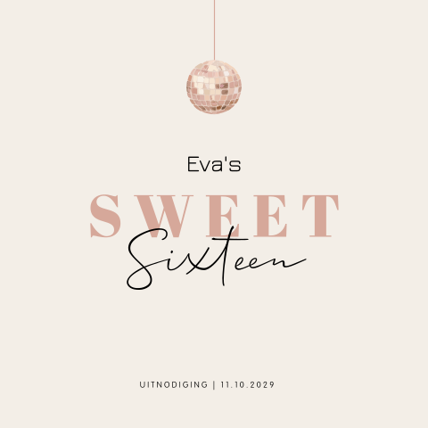 Rustige uitnodiging voor feestje 16 jaar met discobal