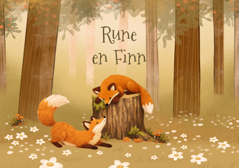 Tweeling geboortekaartje met spelende vosjes