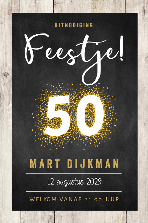 Uitnodiging verjaardag 50 jaar hout krijtbord feestje