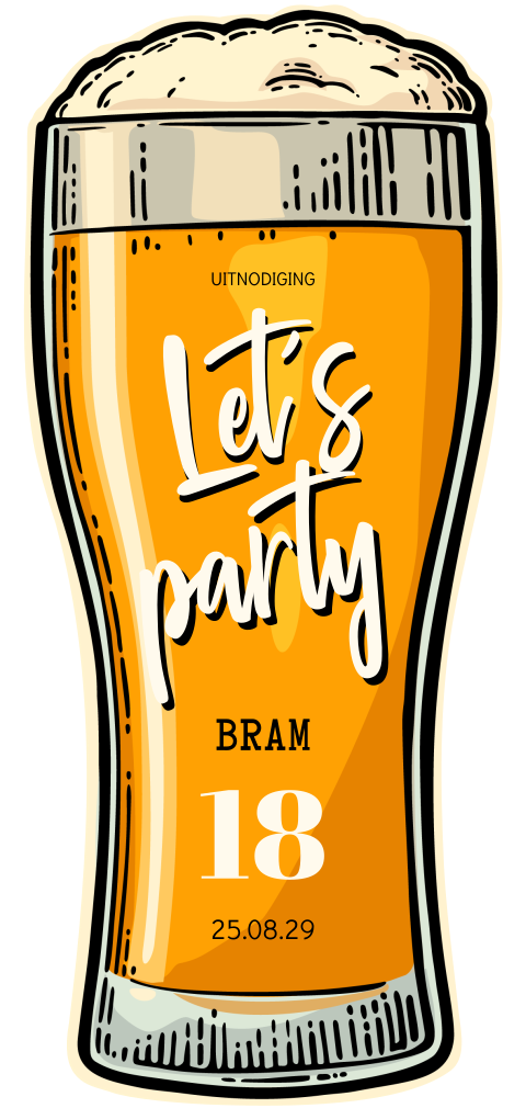 Uitnodiging 18 jaar verjaardag in de vorm van een bierglas