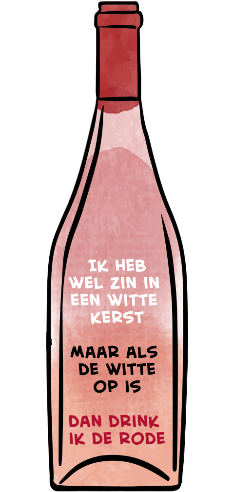 Wijnfles kerstkaart grappige tekst en aparte vorm