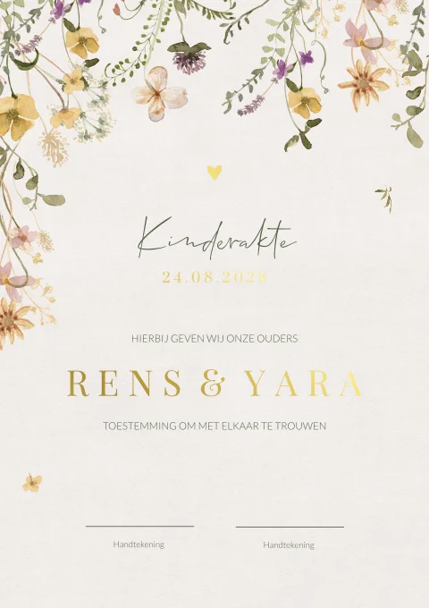 Akte Layout Akte kind trouwen met veldbloemen en foliedruk