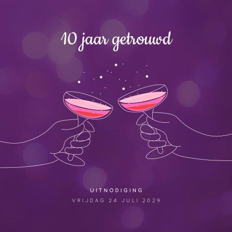 Uitnodiging 10-jarig huwelijksjubileum met cocktailglazen
