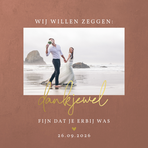 Goudfolie bedankkaart met eigen foto en velvet achtergrond