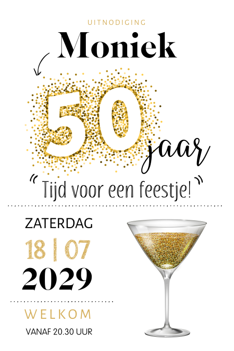Feestelijke uitnodiging voor een verjaardag met cocktailglas