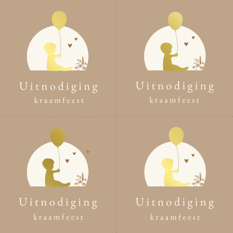 Kraamborrel silhouet minikaartjes voor jongen met foliedruk en ballon