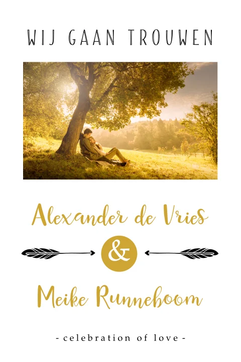 Hippe handlettering foto trouwkaart