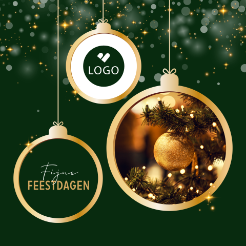Sprankelende zakelijke kerstkaart met kerstballen, foto en logo