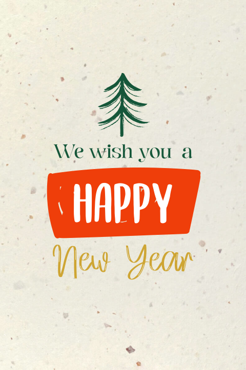 Duurzame Happy New Year kerstkaart met kerstboom