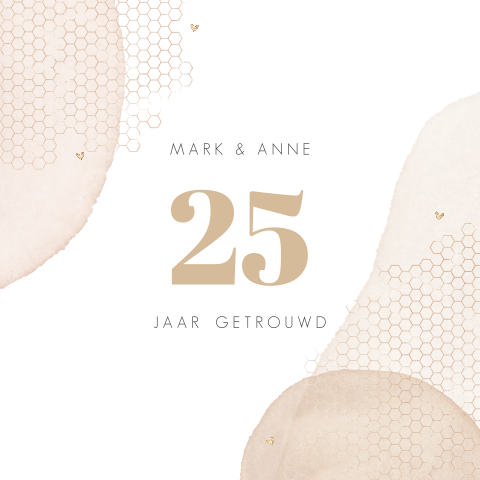 Abstracte jubileumkaart 25 jaar met aquarel en honingraat