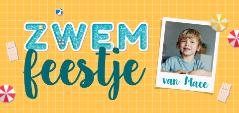Zwemfeestje uitnodiging kinderfeest met zwembad en eigen foto