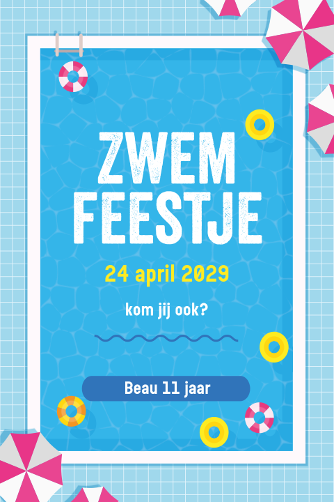 Zwemfeestje uitnodiging kinderverjaardag met zwembad en parasol