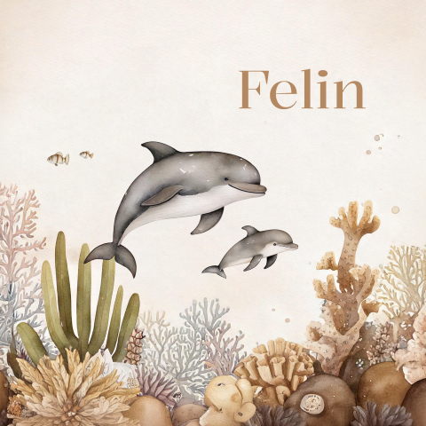 Onderwaterwereld aquarel dolfijnen unisex geboortekaartje