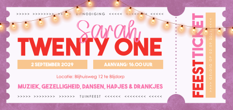 21 diner ticket verjaardagsuitnodiging voor een vrouw met lampjes