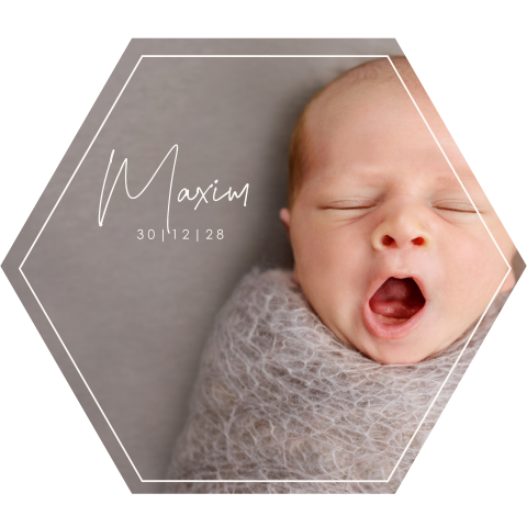 Geboortekaartje unisex met foto en kader in hexagon vorm