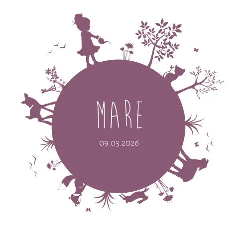 geboortekaartje meisje silhouet wereldbol dieren