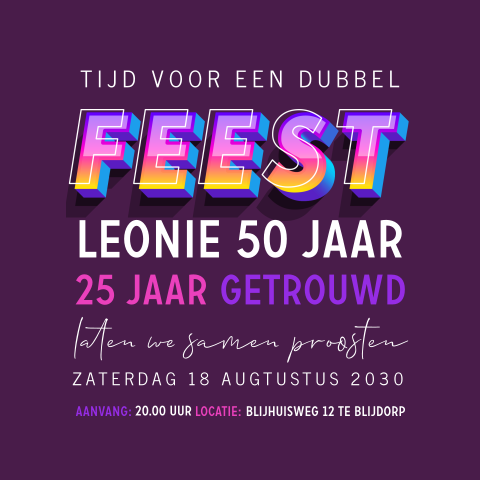 Kleurrijke typografische uitnodiging dubbel feest met neon letters