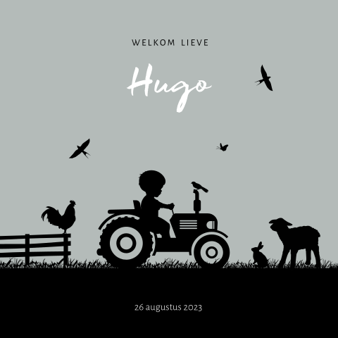 Boerderijdieren met jongen op tractor