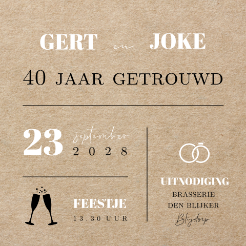 Symbolen uitnodiging 40 jaar getrouwd in kartonlook