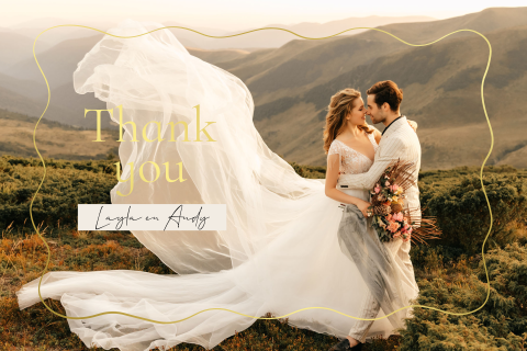 Bedankkaart met foto en geometrische goudfolie lijn