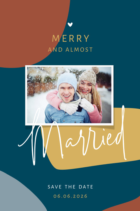 Hippe Save the Date kerstkaart met foto en afgeronde vlakken