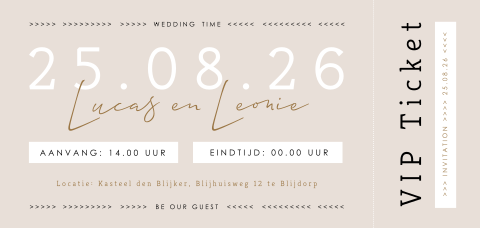 Typografische ticket trouwkaart uitnodiging