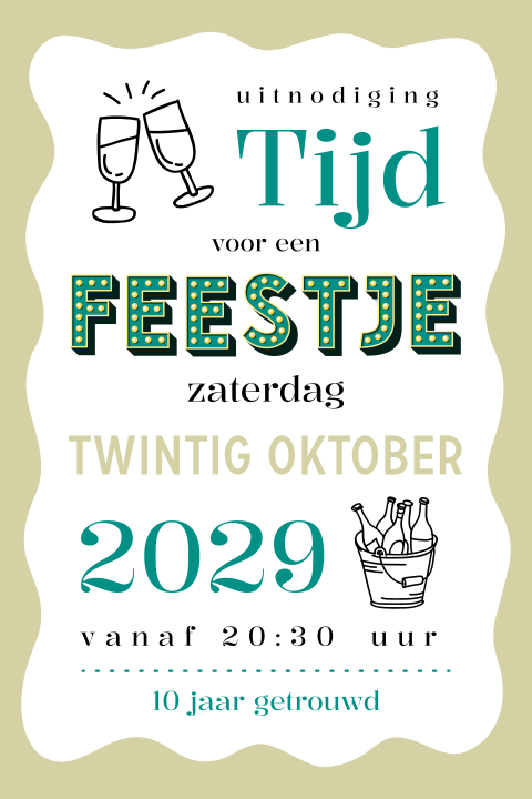 Typografische uitnodiging 10-jarig huwelijk met kader