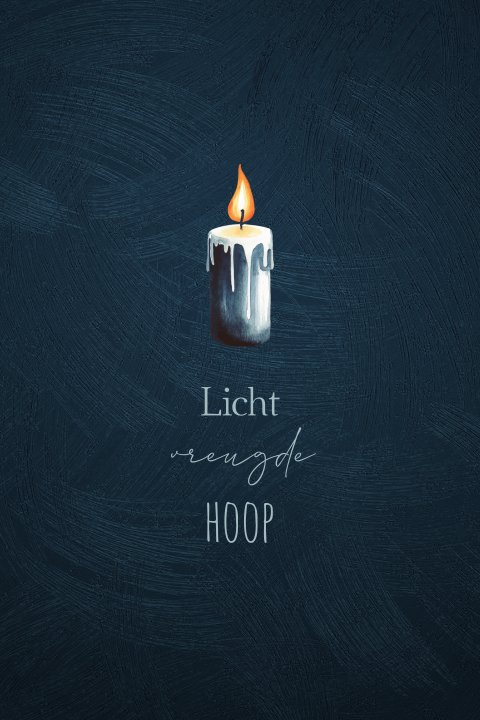 Christelijke kerstkaart met kaars met licht, vreugde en hoop