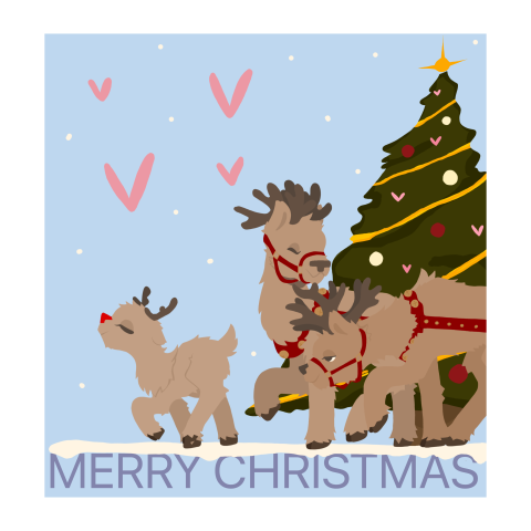 Kerstkaart goed doel Voedselbank Raalte met lieve rendieren