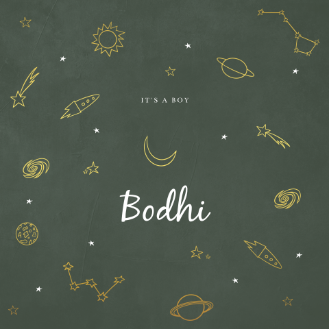 Hip jongenskaartje met goudkleurige ruimtevaart illustraties