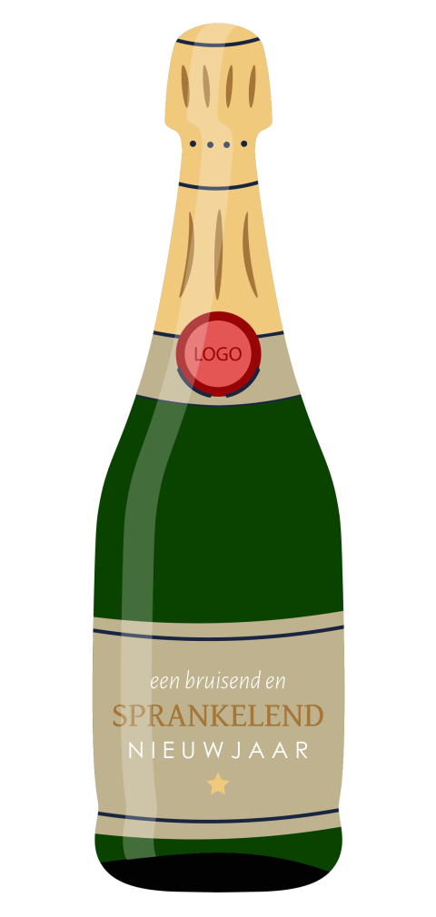 Champagnefles kerstkaart zakelijk met eigen logo