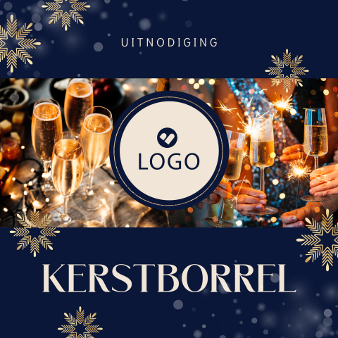 Uitnodiging kerstborrel zakelijk met sfeerfoto, logo en ijskristallen