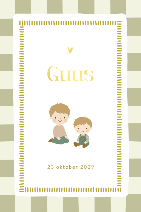 Luxe jongens geboortekaartje met blokpatroon en broertjes