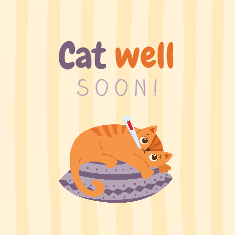 'Cat well soon' beterschapskaart met ziek katje